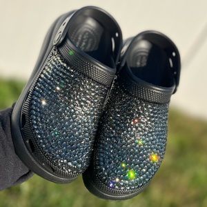 Bling Crocs, Black Crush Clog Crocs with custom glass black diamond rhinestones.